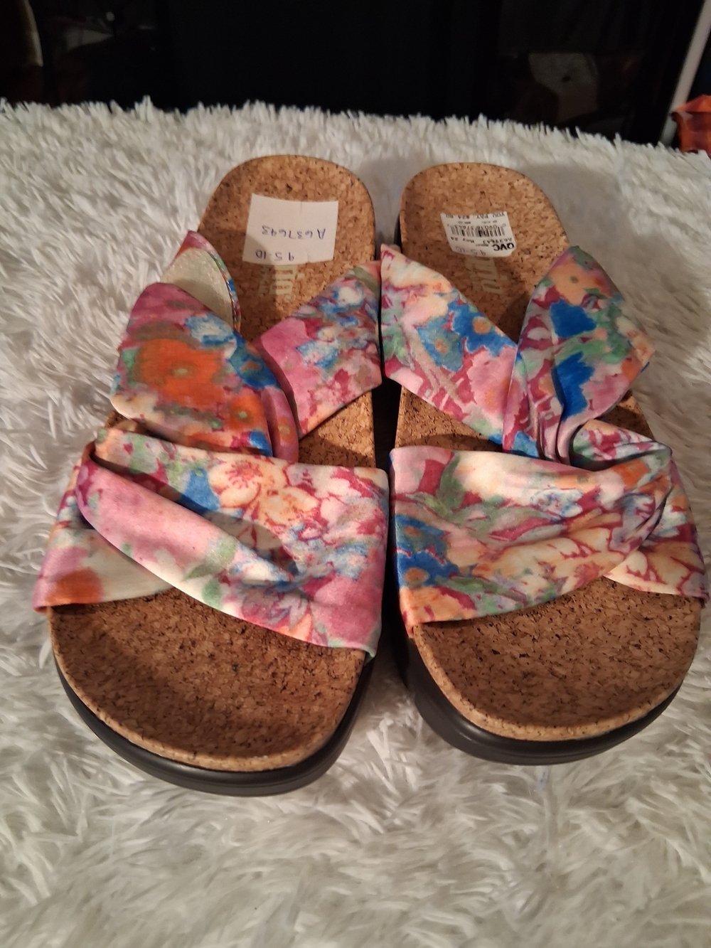 Women's Multicolor Floral Knot Cork Slide Mules
